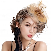 economico Fascinator-Cappelli fascinator per donna, nastri di maglia a fiori, piume su una fascia e una clip, copricapo da festa da tè per donna