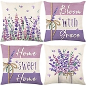 billige blomster- og plantestil-Sommer lavendel dekorative kastputer omslag 4PK myk firkantet sofa putevar putevar til soverom stue sofa stol