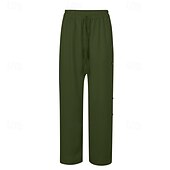 abordables pierna ancha y cintura alta-Mujer pantalones Pantalones Casual Longitud total Cintura Media Plano Hebilla Diseño de cordón elástico Al Aire Libre Cómodo Festivos Ropa Cotidiana Fin de semana Rojo oscuro Magenta Verde oscuro Gris