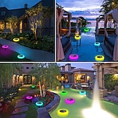 baratos Luzes Subaquáticas-1 pc led solar luzes de chão ao ar livre à prova d&#039;água rgb luz colorida piscina luz terra plug in dupla finalidade split design ip65 à prova d&#039;água pátio jardim gramado caminho piscina fonte paisagem