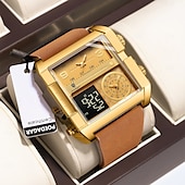 preiswerte Quarz-Uhren-Herren Digitaluhr Quarzuhr Retro Vintage Großes Ziffernblatt Armbanduhr LED-Hintergrundbeleuchtung Chronograph Wasserdicht Echtes Leder Beobachten