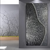 economico Quadri paesaggistici-Dipinto a olio fatto a mano su tela, decorazione da parete, opera d&#039;arte contemporanea astratta in argento con texture, per la casa, il soggiorno, su telaio teso, dipinto appeso/dipinto arrotolato
