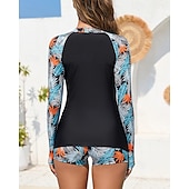 preiswerte Hautausschlagswächter-Damen Rash Guard Badeanzug UV-Sonnenschutz UPF50+ Leicht Langarm Spandex Bademode Badeanzug Frontreißverschluss Schwimmen Surfen Strand Wassersport Blumenmuster Sommer Frühling Herbst