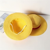 preiswerte Hüte-1pc Stroh Sonnenhut gelb Strohhut Damen Cosplay Sonnenschutz Performance Hut Herrenmode Hut atmungsaktiv runde Krempe Strohhut