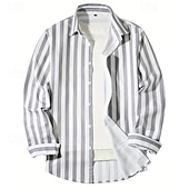 cheap Men&#039;s Button Up Shirts-Men&#039;s Shirt Summer Shirt Casual Shirt Beach Shirt Button Up Shirt Black Pink Sky Blue Gray Long Sleeve Stripe Lapel Vacation Hawaiian Button-Down Clothing Apparel Polyester Fashion Casual Comfortable
