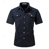 economico Camicie da lavoro da uomo-Per uomo Camicia Camicia Estiva Camicia casual Camicia con Bottoni Camicia cargo Blu denim Nero Giallo Rosso Kaki Manica Corta Semplice Colletto a Camicia Vacanza Camicia hawaiana Tasca Abbigliamento