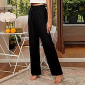cheap Plain Cotton Linen Pant-Women&#039;s Cotton Linen Pants Slacks Streetwear Casual Full Length Natural Plain Elastic Waist Comfy Comfortable Casual Daily Weekend Grey Navy Black Army Green Summer Regular Fit