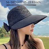 baratos Chapéus-chapéu de sol respirável feminino com laço, chapéu de palha com design oco, boné de verão dobrável com proteção UV