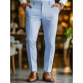 cheap Business Suits-Men&#039;s Linen Pants Dress Pants Trousers Summer Straight Leg Plain Comfort Breathable Casual Daily  Standard Fit Sky Blue Beige