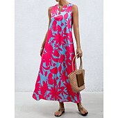 economico Abiti floreali-Per donna Abito maxi Abito a trapezio Abito Estivo Vacanza Casual Boho Quotidiano Ferie Vestibilità comoda Floreale Grafico Senza Maniche Scollo a V Rosa Blu Arancione Estate
