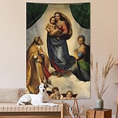 tanie gobeliny artystyczne-Słynny obraz powieszony na gobelinie Sztuka na ścianie Duży gobelin Murale dekoracyjne Tło fotografii Koc Zasłona Dekoracja do domu sypialni salonu Madonna Sybilińska