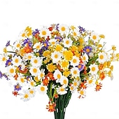 billiga Konstgjorda växter och blommor-8 buntar konstgjorda tusensköna blommor för utomhus sommarinredning uv-resistent faux kyrkogård blommor plast grönska buske falska konstgjorda växter utanför hem trädgårdar veranda plantera inomhus