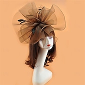 abordables Fascinateurs-Coiffe Tulle Chapeau Fedora Mariage Anniversaire Soirée Fête du thé Course de Chevaux Élégant ancien Mignon Avec Plume Casque Couvre-chef