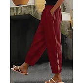  Femmes Coton Chinos Pantalon d'été Mode Streetwear Longueur cheville Taille haute Uni Avec Poches Ceinture Élastique Confortable Doux Micro-Élastique Extérieur Rue Marron foncé Vert foncé Vin Rouge