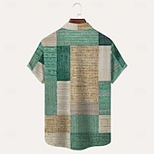 cheap Geometric Pattern-Men&#039;s Geometric Color Block Patchwork Shirt Casual Shirt Button Up Shirt Short Sleeve Fashion Casual Vacation Dailywear Holiday Summer Spring Turndown 3D Print Collared Shirts Front One Pocket Blue