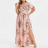 billiga Bohemklänningar-Dam Långklänning Maxiklänning Vardagsklänning Sommarklänning Boho-klänning Klänning med tryck Mode Utomhus Semester Helgdag Normal Blommig Ärmlös Djup V-hals Svart Vit Gul Ljusgrön Sommar Vår