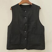 abordables Chemises-Femmes Chemises inspirées du lin Uni Actif Occasionnel Sans manches Col ras du cou Hauts Réguliers Quotidien Fête Sortir Boutons Avec Poches Noir Vert Abricot Été