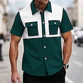preiswerte Herrenhemd zum Knöpfen-Herren Hemd Sommerhemd Freizeithemd Strandhemd Knopfhemd Schwarz Wein Dunkelgrün Grau Kurzarm Bedruckt Revers Urlaub Hawaiianisch Bekleidung Polyester Mode Lässig Bequem Tasche