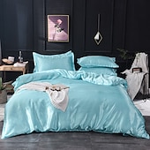 cheap Sheets &amp; Pillowcase-Pure Color Washed Silk Ice Silk Satin Simulated Silk Four-piece Set Summer Home Textile Bedding