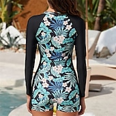 cheap Rash Guards-Women&#039;s Rash Guard One Piece Swimsuit UV Sun Protection UPF50+ Lightweight Long Sleeve Spandex Swimwear Bathing Suit Swimming Surfing Beach Water Sports Floral Summer Spring Autumn