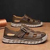 billiga Avslappnade sandaler-Herrsandaler Vita sportsandaler med stängd tå, justerbara remmar och slitstark sula för utomhusaktiviteter och vattensporter