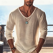 preiswerte Basic-T-Shirts-Herren T Shirt T-Shirt Langarmshirt Langarm V Ausschnitt Sommer Frühling Einfach Mode Designer Basic Klassisch Urlaub Straße Ausgehen Beige Top T-Shirt für Herren