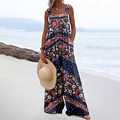 cheap Print Jumpsuit-Women&#039;s Floral Print Dungarees Jumpsuit Streetwear Sleeveless U Neck Pocket Street Daily Regular Fit Pink Navy Blue Light Grey Summer