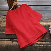 preiswerte Damen Einfache Oberteile-Damenbluse Peplum Einfarbig Stilvoll Lässig 3/4 Länge Ärmel Rundhals Reguläre Tops Täglicher Patchwork Weiß Rot Blau Grün Sommer