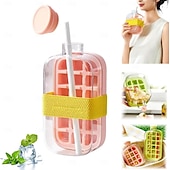 preiswerte Eiswürfelschale-Eisflaschenbecher 2-in-1 berührungslos, 800 ml, Eiswürfelschale, Wasserflaschen, Eiswürfelflaschen mit Strohhalm, tragbare berührungslose Eiswürfelschalen mit Deckel und Behälter, geeignet für die