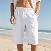 billiga Semester-Herr Capribyxor Linne Shorts Sommarshorts Beach Shorts Snörning Elastisk midja Slät Komfort Andningsfunktion Vadlängd Utomhus Dagligen Strand Semester Mode Svart Vit