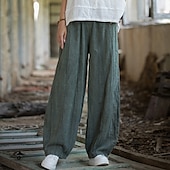 economico Pantaloni in lino e cotone semplici-Per donna Pantaloni in cotone e lino Pantaloni Eleganti Moda Streetwear Lunghezza intera Naturale Tinta a nodi Tasca Elastico in vita Comodo All&#039;aperto Confortevole All&#039;aperto Vacanza Abbigliamento