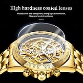 baratos Relógios Quartz-Relógio OLEVS 9913 para homens esportivo negócios oco à prova d&#039;água luminoso cronógrafo de aço inoxidável relógio de quartzo de luxo em ouro para homens
