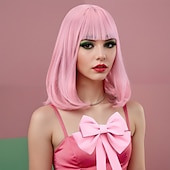 cheap Party Wigs-Synthetic Wig Straight kinky Straight Asymmetrical Neat Bang Machine Made Wig 14 inch A1 Synthetic Hair Women&#039;s Classic Comfortable Color Gradient Pink