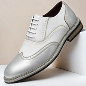 abordables Officiel-Chaussures richelieu pour homme en similicuir blanc et beige avec des touches de bleu – Chaussures de bal tendance pour hommes élégants
