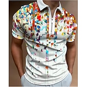 billiga Mäns mönstrade pikétröja-Herr Regnbåge Hawaiian pikétröjor Golftröja Kortärmad Polotröjor Skjortor med krage Ledigt Standkläder Semesterkläder Tropical Wear Festkläder 3D-utskrift Quarter Zip Polo Svart Olivgrön Vit