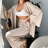 abordables Ensembles-Femmes Mode Streetwear Ensembles en coton et lin Ensembles deux pièces Ensembles de Pantalons Manche Courte Col en V Uni Tenue quotidienne Date Noir Vert Kaki Été Coupe régulière