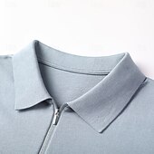 cheap Men&#039;s Elite Polo-Men&#039;s Silk Linen Cotton Business Casual Half Zip Short Sleeve Basic Formal Solid Color Zipper Summer Black Dark Navy Sky Blue Dark Green Gray