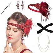 olcso Kiegészítők és még sok más-1920-as évek A nagy Gatsby Flapper fejpánt Gyöngyös karkötő Fülbevaló A nagy Gatsby Toll Retro Csillogó glitter Kristály / Strassz Női Farsang Valentin nap Álarcos mulatság Party estélyi viselet