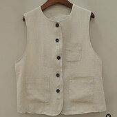 abordables Chemises-Femmes Chemises inspirées du lin Uni Actif Occasionnel Sans manches Col ras du cou Hauts Réguliers Quotidien Fête Sortir Boutons Avec Poches Noir Vert Abricot Été