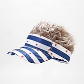 cheap Men&#039;s Costumes-American Flag Mens Visor Cap Wig Adjustable Baseball Cap Golf Hats with Fake Hair