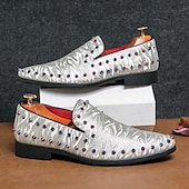 preiswerte Herrenpantoletten &amp; -slipper-Herren-Loafer aus weißem strukturiertem Satin mit bunten Nieten – modische Ballschuhe für Abschlussfeiern und besondere Anlässe