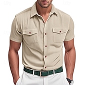 economico camicie casual da uomo-Per uomo Camicia Camicia Estiva Camicia casual Camicia di Velluto a Coste Camicia con Bottoni Camicia cargo Nero Bianco Blu marino scuro Azzurro cielo Albicocca Manica Corta A righe Bavero Casuale