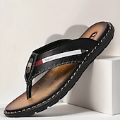 billige Ferietøfler-marineblå flip-flop-sandaler i imitert skinn for menn – myke og komfortable med stroppdetaljer, ideell for uformelle sommerdager, avslapning på stranden og ved bassenget