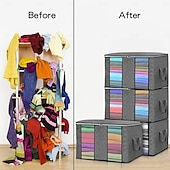 cheap Clothing &amp; Closet Storage-4 Pack Foldable Storage Bags Under-bed Storage, Bedding Storage Bags with Clear Window and Reinforced Handles, Reusable Bag Organizer with Smooth Zipper, for Clothes Blankets Comforters