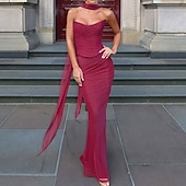 levne Plesové šaty-Mořská panna  trumpet quinceanera šaty elegantní šaty svatba svatební hosté dlouhé do podlahy bez rukávu bezramenné polyesterové bez zad s nařasením