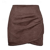 olcso Sima szoknyák-Női Szoknya Bodycon Divat Mini Közepes derekú Szoknyák Sima Fodrozott Mikroelasztikus Vakáció Utca Bor Fekete Rózsaszín Katonai zöld Nyár Poliészter