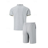 cheap Men&#039;s Tee Sets-Men&#039;s Waffle Shirt T-shirt Suits 2 Pieces Outfits Tee &amp; Shorts Short Sleeve Standing Collar Summer Color Block Fashion Casual 2 Piece Front Pocket Vacation Daily Wear Going out Black White Royal Blue