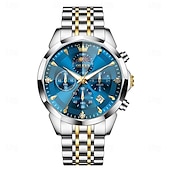 abordables Relojes de Cuarzo-Reloj de pulsera Olevs 3673 para hombre, con esfera romboidal y fase lunar, de acero inoxidable macizo, resistente al agua y fecha.
