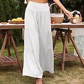 abordables Pantalon uni en coton et lin-Femmes Pantalon en coton et lin Slacks Mode Longueur complète Naturel Uni Taille Élastique Extérieur Confortable Décontracté Quotidien Week-end Magenta foncé Vin Bleu marine Bleu ciel clair Été Coupe