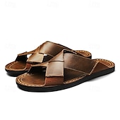 preiswerte Urlaubsandalen-Braune Herren-Sandalen mit Kreuzriemen aus Kunstleder – bequeme Schlupfsandalen mit hochwertiger Lederkonstruktion und verstellbarer Passform, ideal für entspannten Sommerlook und Outdoor-Abenteuer